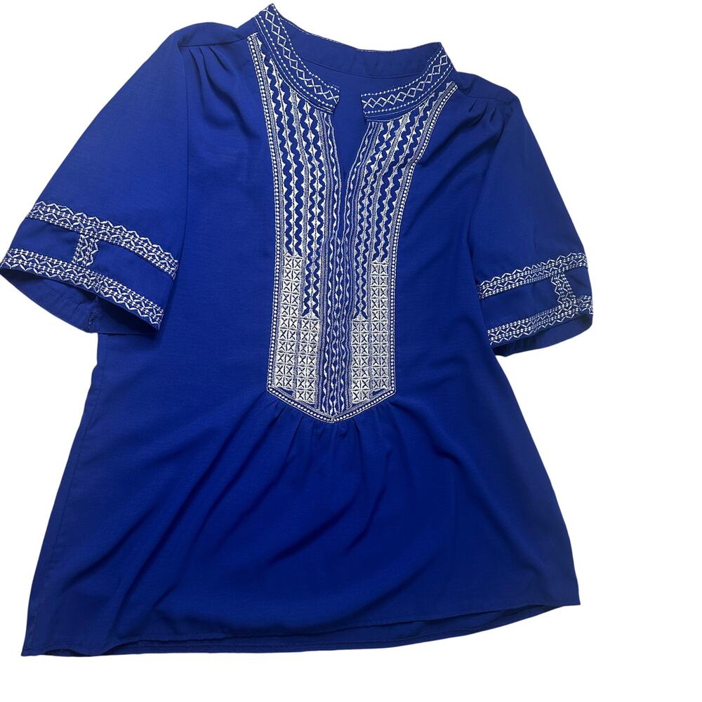 Boho Embroidered Blue Tunic Top 2XL | Festival Peasant Blouse Cottagecore - Picture 2 of 13